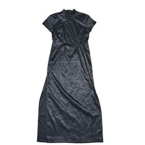 Vintage Gantos 80's Asian Chinese Style Satin Floral Print Dress 6 Petite